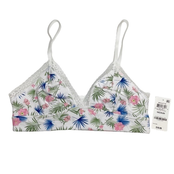 Jenni On Repeat Wide Lace Bralette Tropical Floral White Medium New - Picture 1 of 7